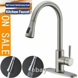Kitchen Sink Faucet Pull Down Sprayer Single Handle Brushed Nickel Mixer Tap