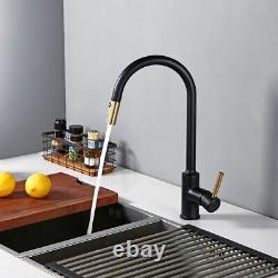 Kitchen Sink Faucet Pull Out Sprayer Tap 360 Rotatable Black Matte Deck Mounted