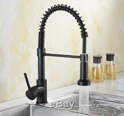 Kitchen Sink Faucet Single Handle Pull Down Sprayer Black 2Modes Mixer Tap Brass