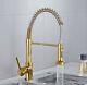 Kitchen Sink Faucet Single Handle Pull Down Sprayer Brushed Gold Mixer Tap Brass