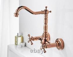 Kitchen Sink Faucet Swivel Spout Hot Cold Mixer Bathroom Wall Tap Double Handles