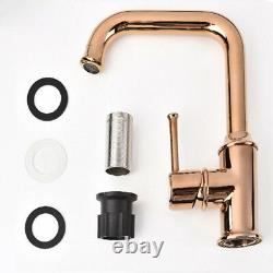 Kitchen Sink Faucet Tap Swivel Spout Single Handle Basin Mixer Brass Rose Gold