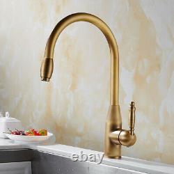 Kitchen Sink Mixer Swivel&Pull Down Spout Faucet Antique Brass Tap 1 Handle