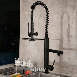 Kitchen Sink Swivel Spout Pull Out Spring Sprayer 2 Way Mixer Faucet Tap Black