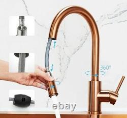 Kitchen Sink Tap Faucet Hot Cold Spout Mixer Bathroom Pull Out Nozzle Rose Gold
