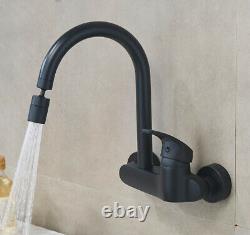 Kitchen Sink Tap Hot Cold Mixer Bathroom Wall Faucet Brass Swivel Sprayer Black