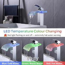 LED Bathroom Vessel Faucet, Tall Waterfall Single Chrome Finish Tall Body