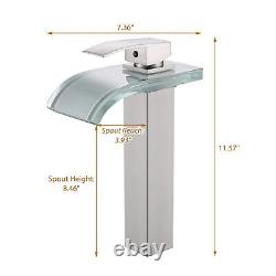 LED Bathroom Vessel Faucet, Waterfall Single Handle One Hole Lavatory Sink Bo