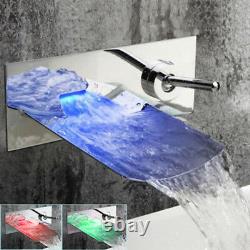 LED Chrome Bathroom Faucet Waterfall Spout Basin Sink Wall Mount Mixer Brass Tap