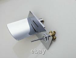 LED Chrome Bathroom Faucet Waterfall Spout Basin Sink Wall Mount Mixer Brass Tap