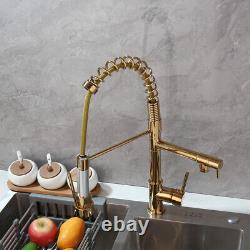 LED Gold Kitchen Faucet Sink Pull Down 360°Swivel Mixer Taps Brass Deck Mount