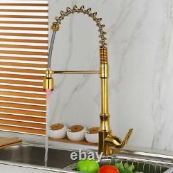 LED Gold Kitchen Sink Pull Down Swivel Spout Mixer Faucet Single Handle Hole Tap