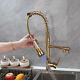 LED Gold Polished Kitchen Pull Down & Swivel Spout Spray Sink Taps Mixer Faucet