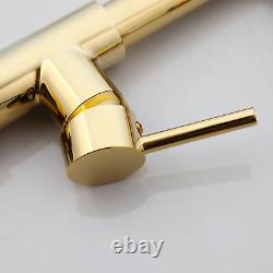 LED Gold Polished Kitchen Pull Down & Swivel Spout Spray Sink Taps Mixer Faucet