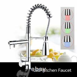 LED Kitchen Sink Faucet with Spary Chrome Pull Out Down Swivel Mixer Basin Tap