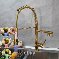 LED Kitchen Swivel Spout Single Handle Sink Faucets Pull Down Sprayer Mixer Tap