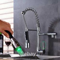 LED Light Kitchen Faucet Swivel Spout Pull Down Vessel Sink Mixer For Bathroom