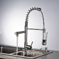 LED Pull Down Spray Kitchen Sink Faucet Swivel Spout Brushed Nickel Mixer Tap