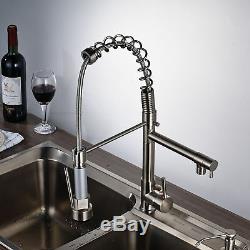 LED Pull Down Spray Kitchen Sink Faucet Swivel Spout Brushed Nickel Mixer Tap