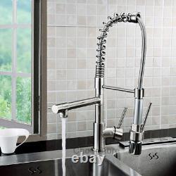 LED Shower Kitchen Sink Faucet Pull Down Swivel Vessel Water Mixer Tap Satin NEW