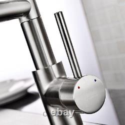 LED Shower Kitchen Sink Faucet Pull Down Swivel Vessel Water Mixer Tap Satin NEW