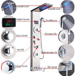 LED Shower Panel Tower Rain&Waterfall Massage Body System Tap Brushed Nickel