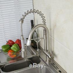 LED Swivel Pull Down Kitchen Basin Sink Faucet Brushed Nickel 2 Spout Mixer Taps