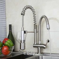 LED Swivel Pull Down Kitchen Basin Sink Faucet Brushed Nickel 2 Spout Mixer Taps
