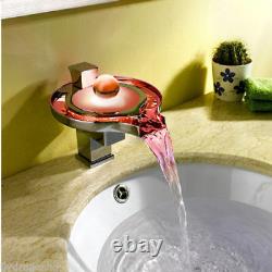 LED Water Power 1 Handle Waterfall Bathroom Sink Mixer Tap Chrome Basin Faucet