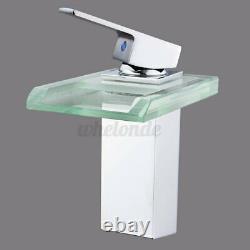 LED Waterfall Brushed Nickel Single Handle Bathroom Sink Faucet Basin Mixer Tap