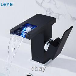 LED Waterfall Kitchen Bathroom Basin Faucet Temperature Color Change Sink Taps