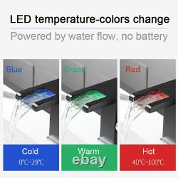 LED Waterfall Kitchen Bathroom Basin Faucet Temperature Color Change Sink Taps