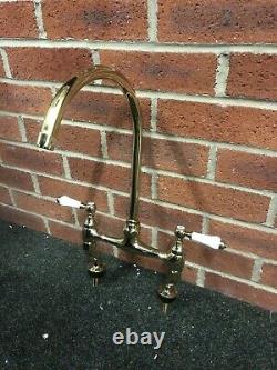 Lever Antique Gold Brass Kitchen Bridge Sink Mixer Taps Ideal Belfast Sink T7