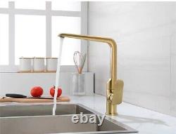 Luxury Brass Gold Brushed Kitchen Sink Faucet Mixer Deck Mount Rotating Tap
