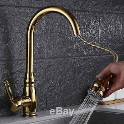 Luxury Gold Counter Vessel Mixer Tap Pull Out Spray Kitchen Sink Swivel Faucet