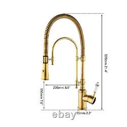 Luxury Gold Kitchen Sink Pull Down Spout Mixer Faucet Single Hole Deck Mount Tap