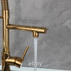 Luxury Gold LED Kitchen Sink Mixer Faucet Pull Down Spray Swivel Tap Single Hole