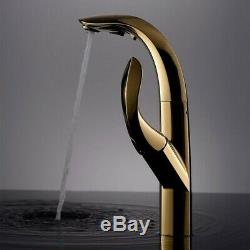 Luxury Gold Pull Down Sprayer Kitchen Faucet Swivel 2-Function Sink Mixer Tap