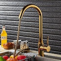 Luxury Gold Pull Out Sprayer Kitchen Faucet Swivel Spout Sink Mixer Tap Brass