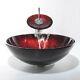 Luxury Red Black Glass Basin Sink Bowl + Matching Glass Waterfall Tap Mixer