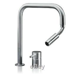 MGS 2 Hole Kitchen Sink Mixer Tap with Pull Out Spray Polished Stainless Steel
