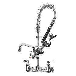 MSTJRY Commercial Pull 8 inch Center Wall Mount Kitchen Faucet with Coiled 12 On