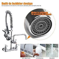 MSTJRY Commercial Pull 8 inch Center Wall Mount Kitchen Faucet with Coiled Sp