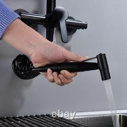 Matte Black Kitchen Sink Faucet With Pull Down Sprayer Wall-mounted Folding Tap