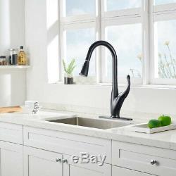 Matte Black Swivel Kitchen Faucet Pull Out Sprayer Sink Mixer Tap WithDeck Plate