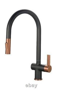 Mayhill black and rose gold finish kitchen tap with pull out hose single lever