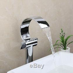 Modern Bathroom Mixer Faucet Deck Mount Waterfall Basin Sink Single Handle Taps