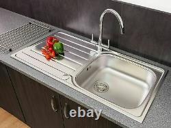 Modern Stainless Steel Kitchen Sink Single Bowl 1000 x 500mm Reversible Drainer
