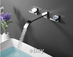 NEW Brass Modern Wall-Mount Bathroom Sink Faucet hot&cold Mixer Tap 2 handles HQ