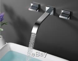 NEW Brass Modern Wall-Mount Bathroom Sink Faucet hot&cold Mixer Tap 2 handles HQ